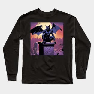 Bat Cat Superhero Purple and Orange Long Sleeve T-Shirt